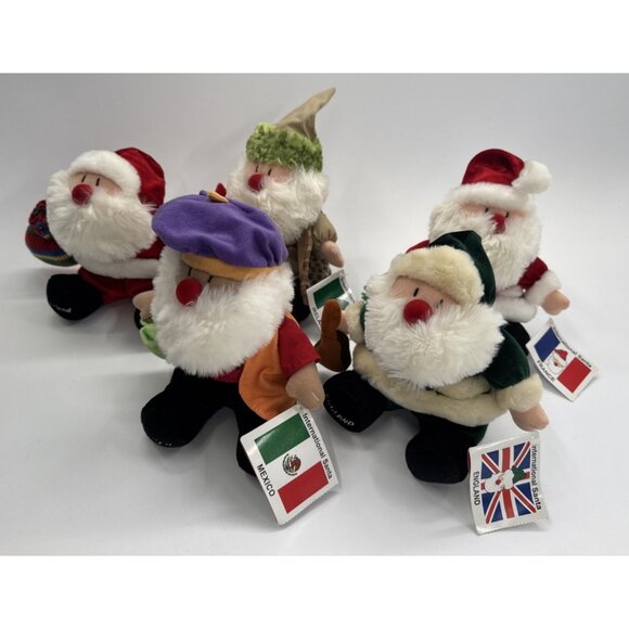 Vintage Santa Plush Lot of 5 Mexico Ireland England France Switzerland 8inch NWT - Picture 1 of 13